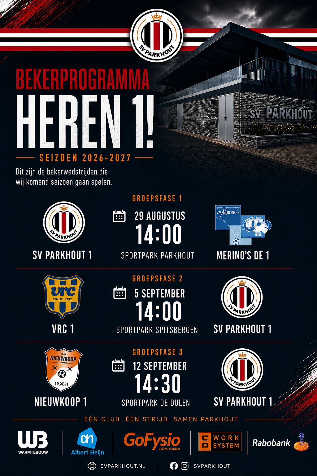 Bekerprogramma Heren 1 bekend