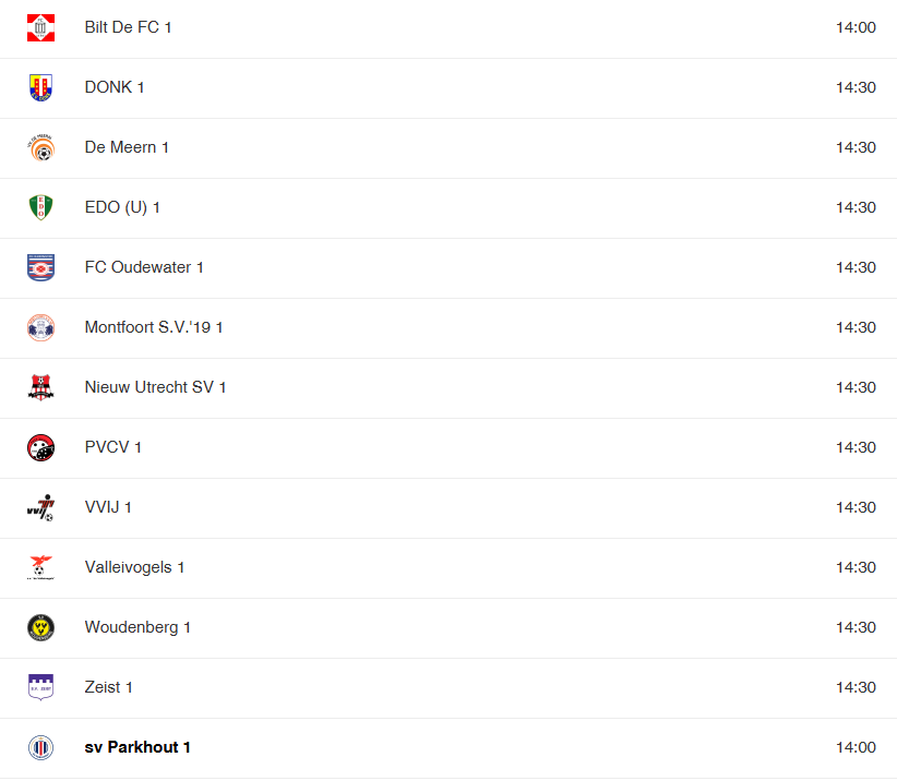 sv Parkhout 1 – Poule-indeling 2025/2026 bekend