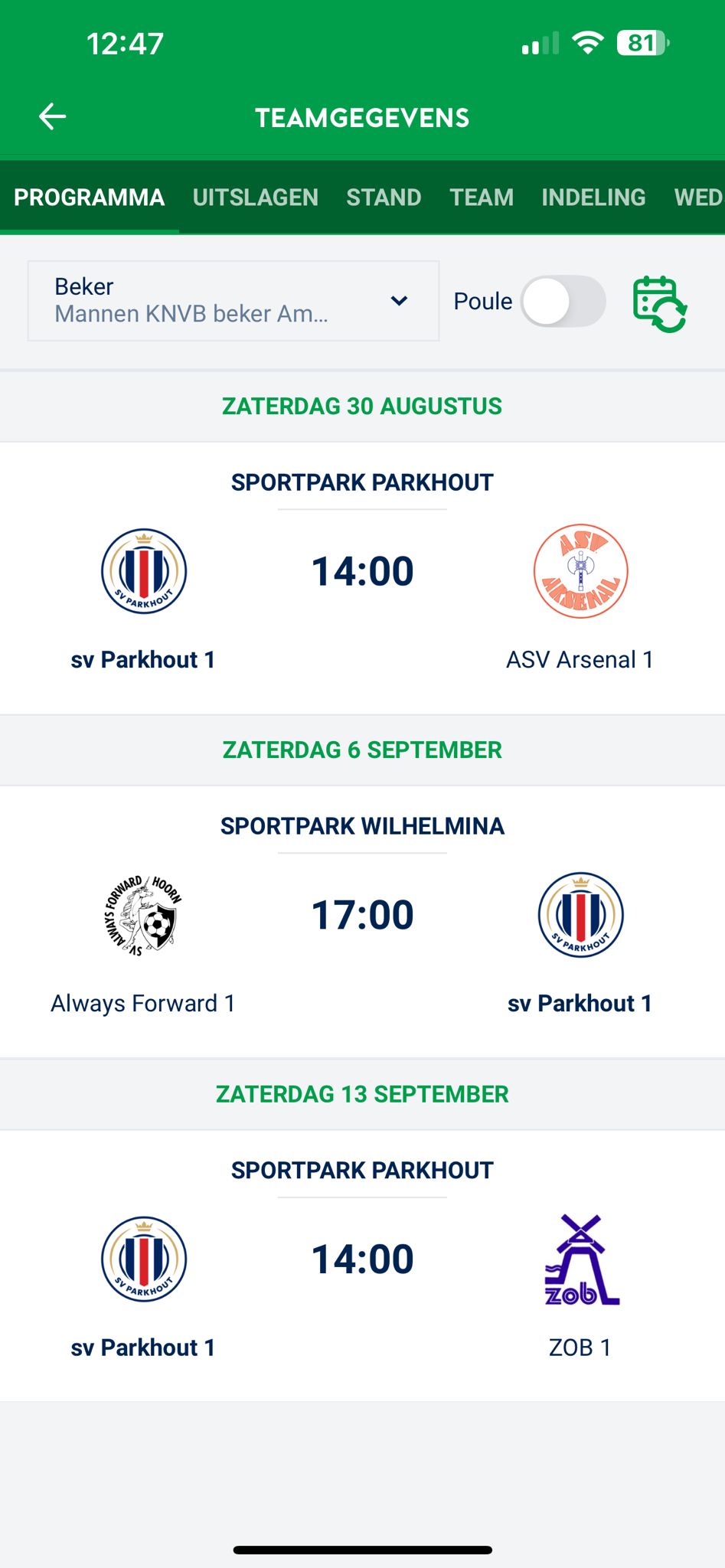 Beker- en competitieprogramma voor Heren 1 en 2 en Vrouwen 1 bekend